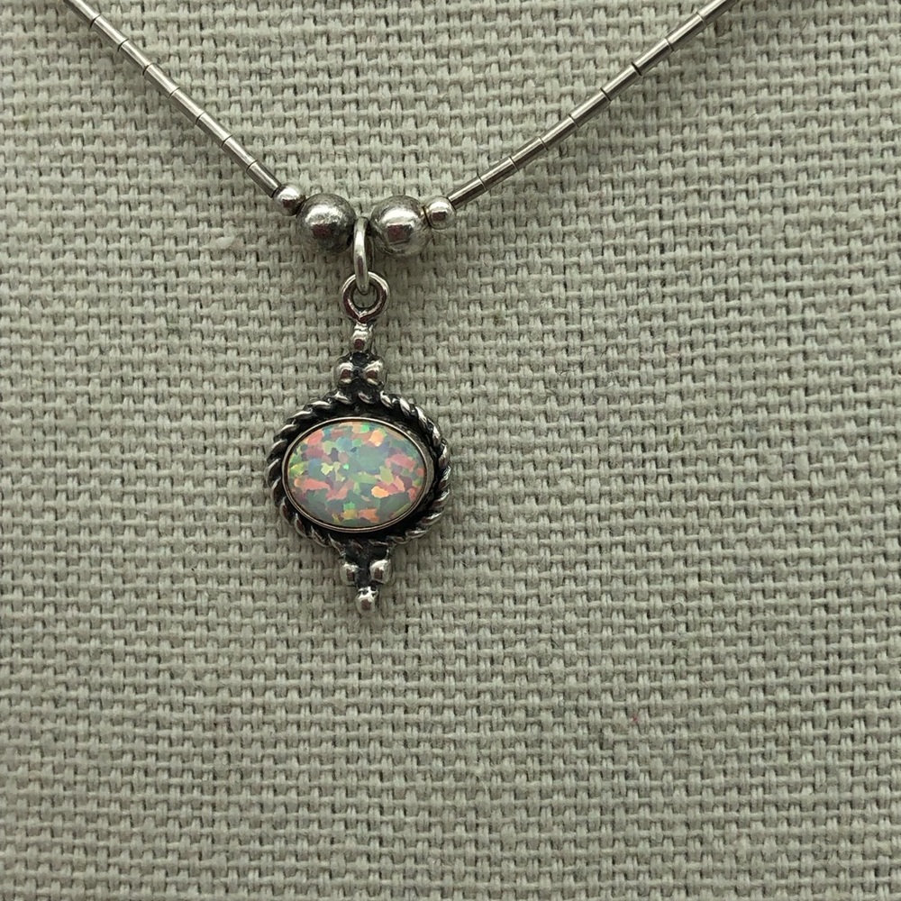 Vintage Sterling liquid silver and white opal necklace